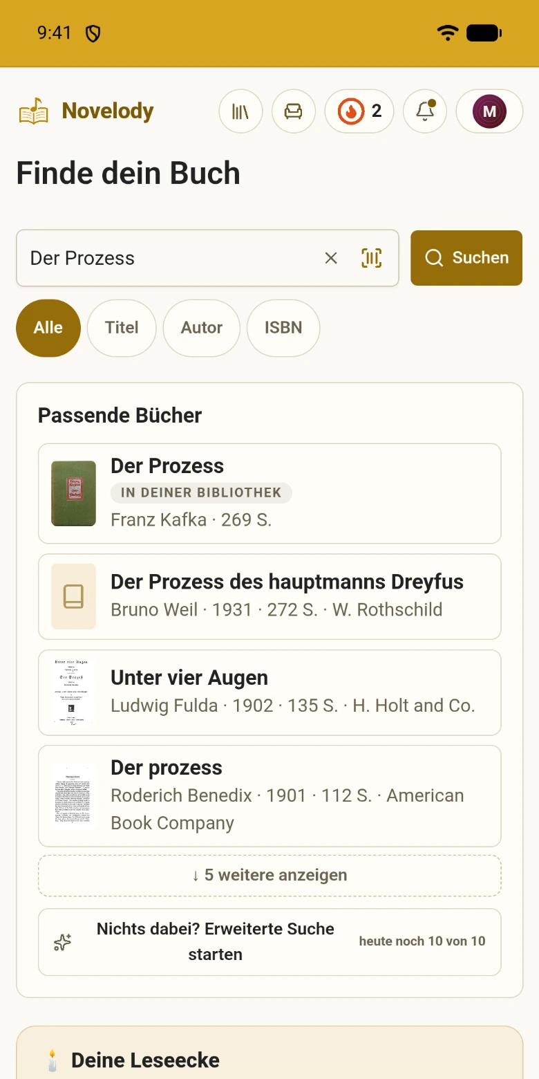 Die Suche mit einem eingegebenen Buch
