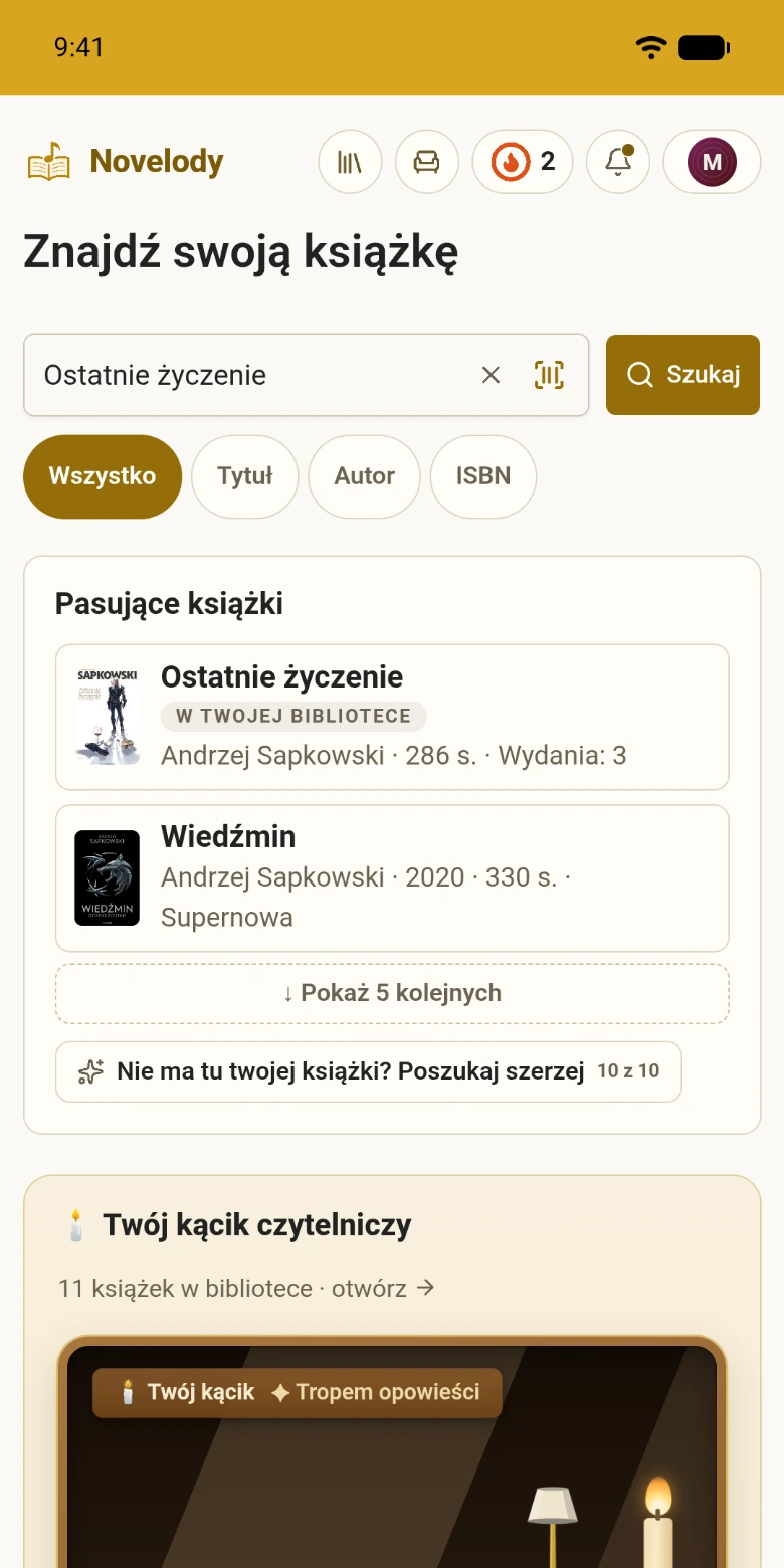 Wyszukiwarka z wpisaną książką