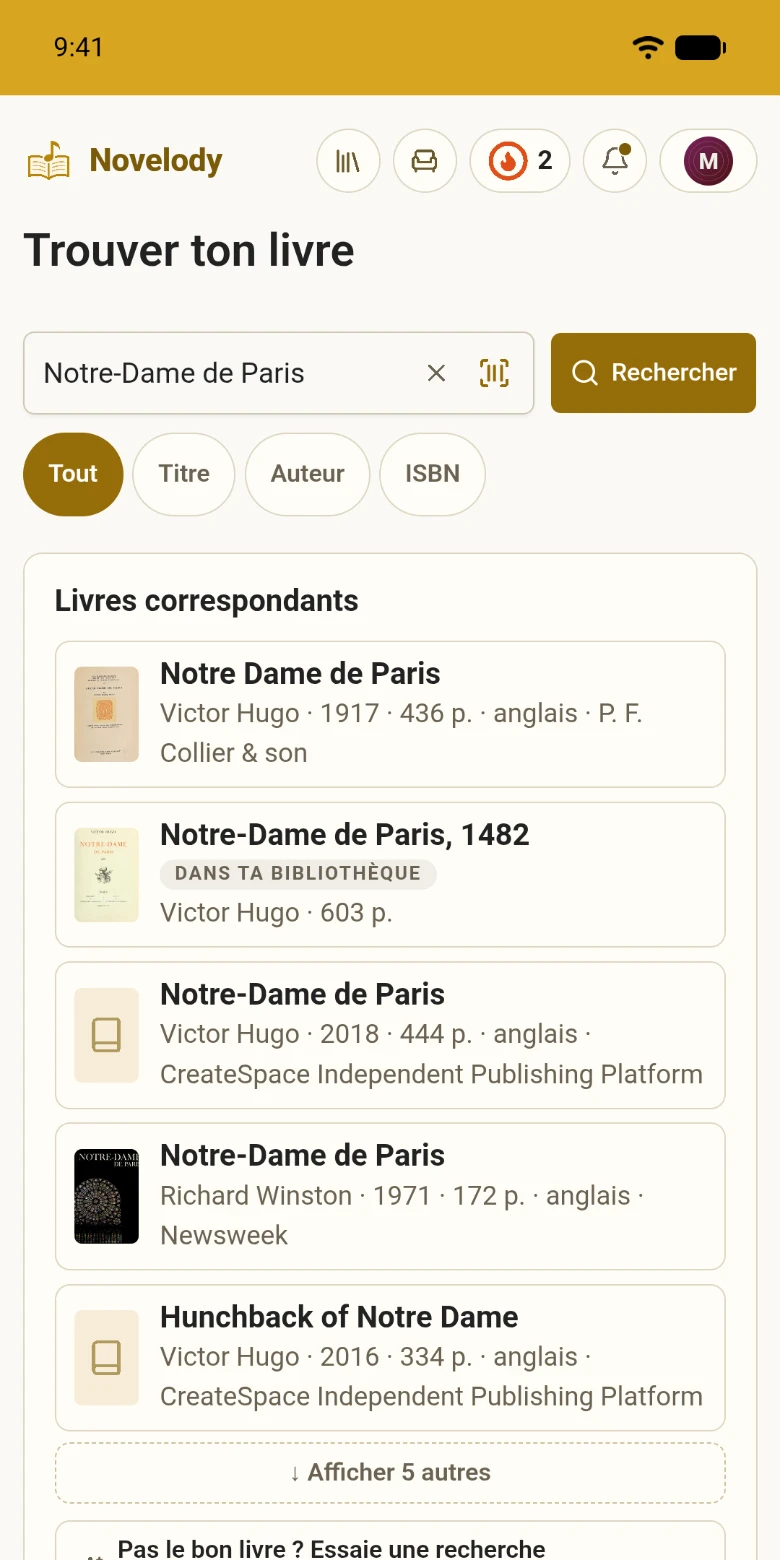 La recherche avec un livre saisi