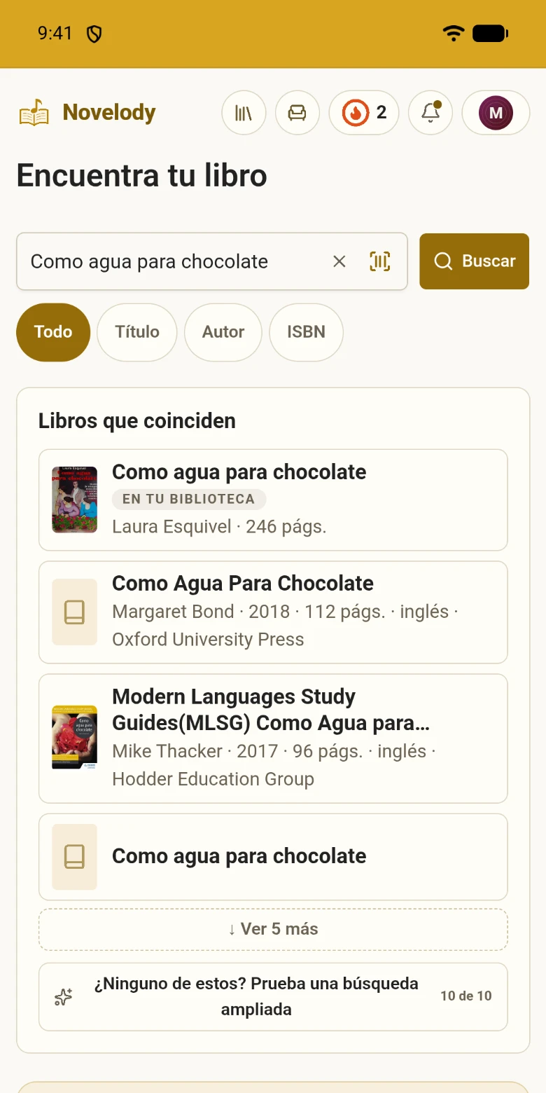 La búsqueda con el título de un libro