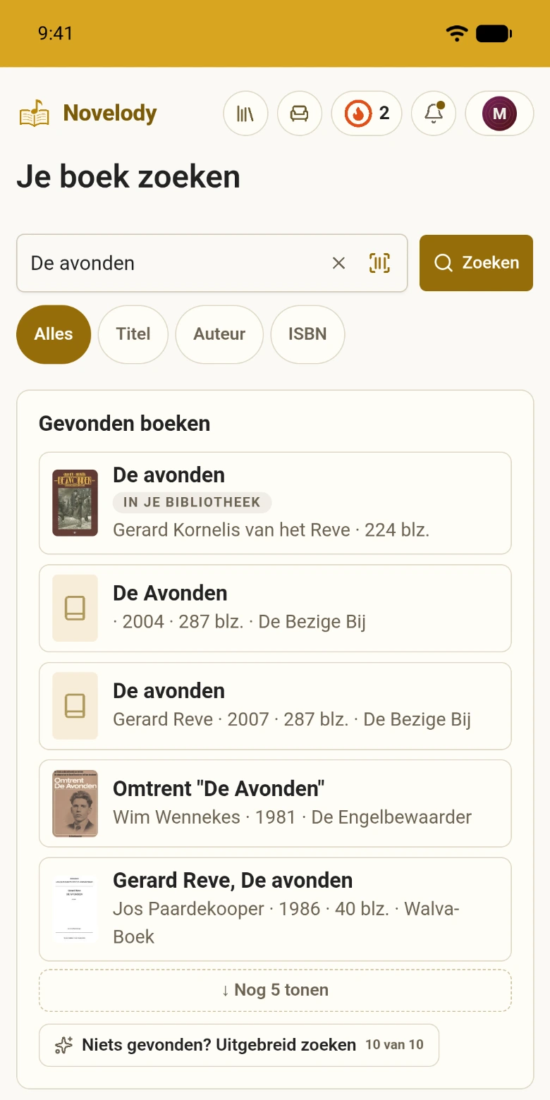 De zoekbalk met een ingetikte boektitel