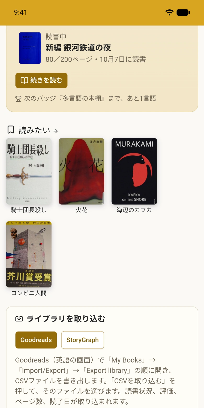 ライブラリに取り込んだGoodreadsのエクスポート