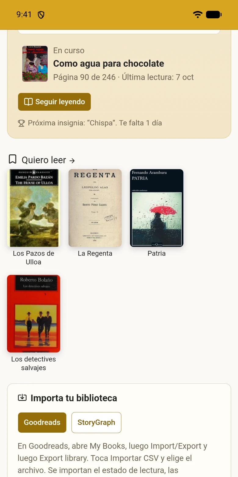 Una exportación de Goodreads importada en la biblioteca
