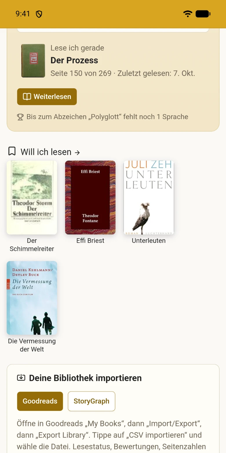 Ein Goodreads-Export, in die Bibliothek importiert