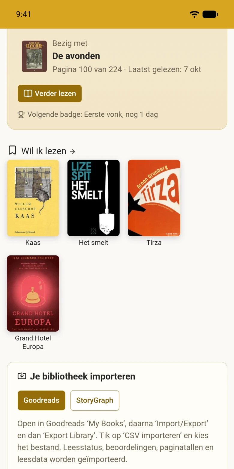Een Goodreads-export, geïmporteerd in de bibliotheek