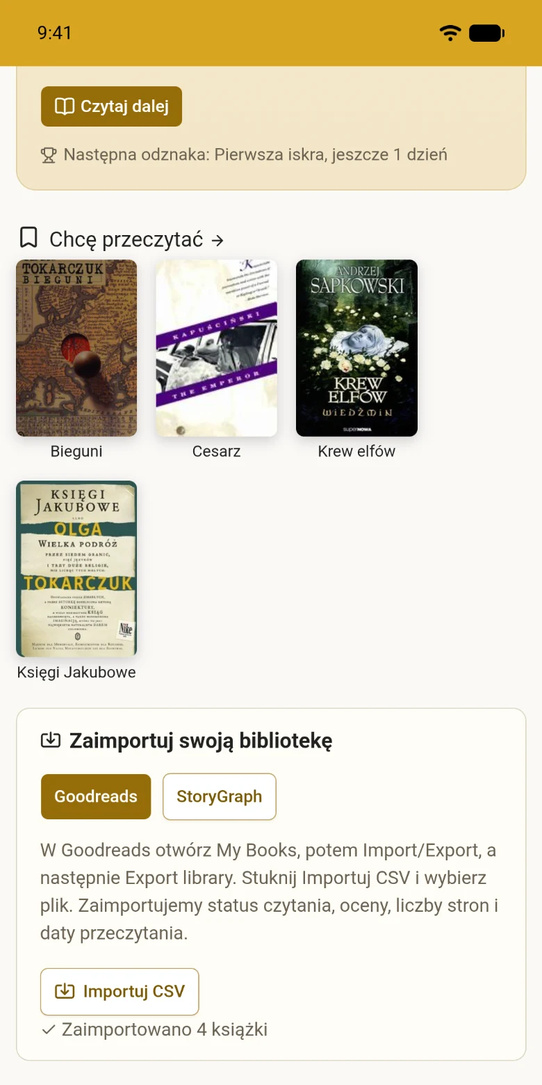 Eksport z Goodreads zaimportowany do biblioteki