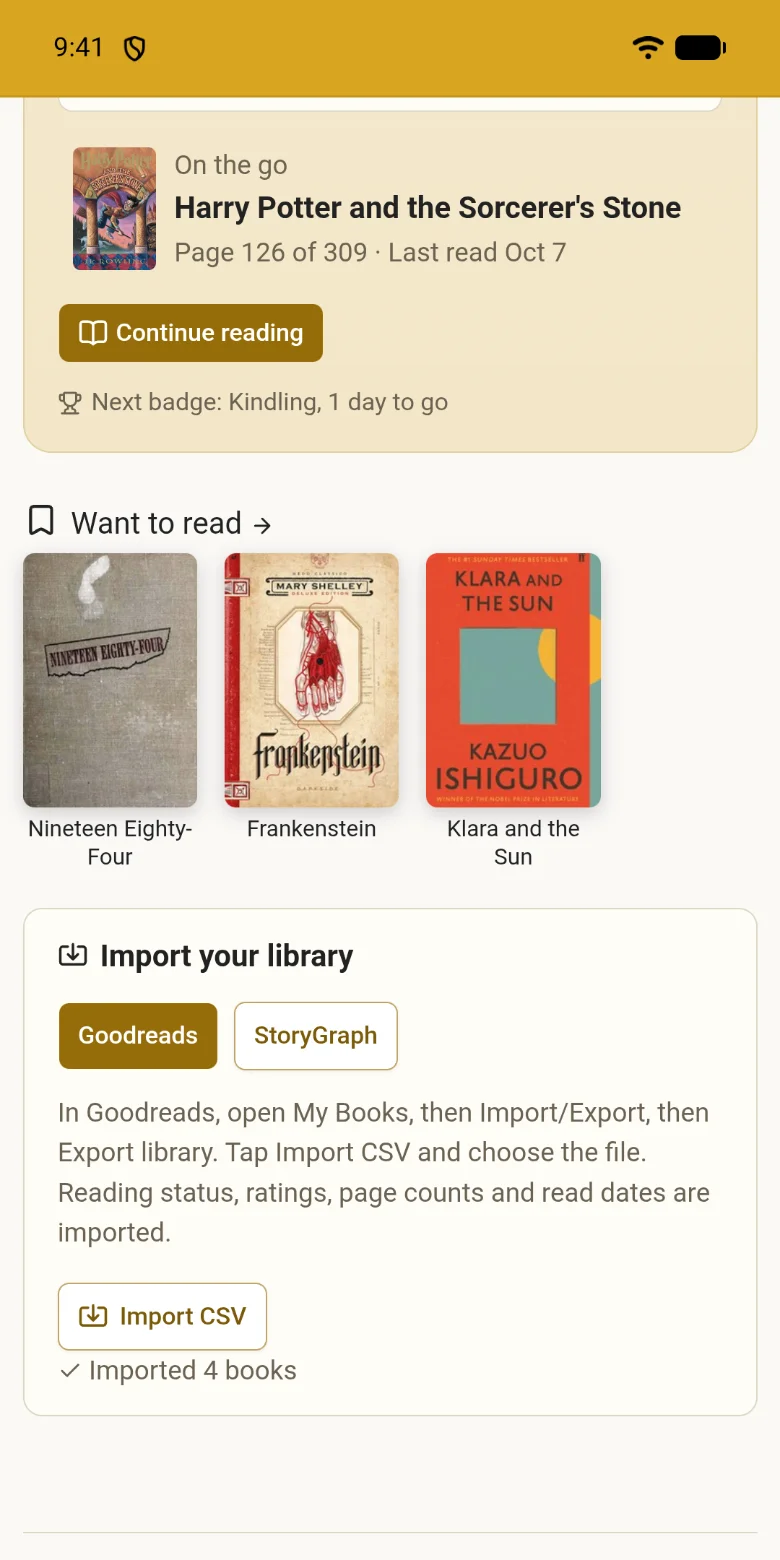 A Goodreads export imported into the library