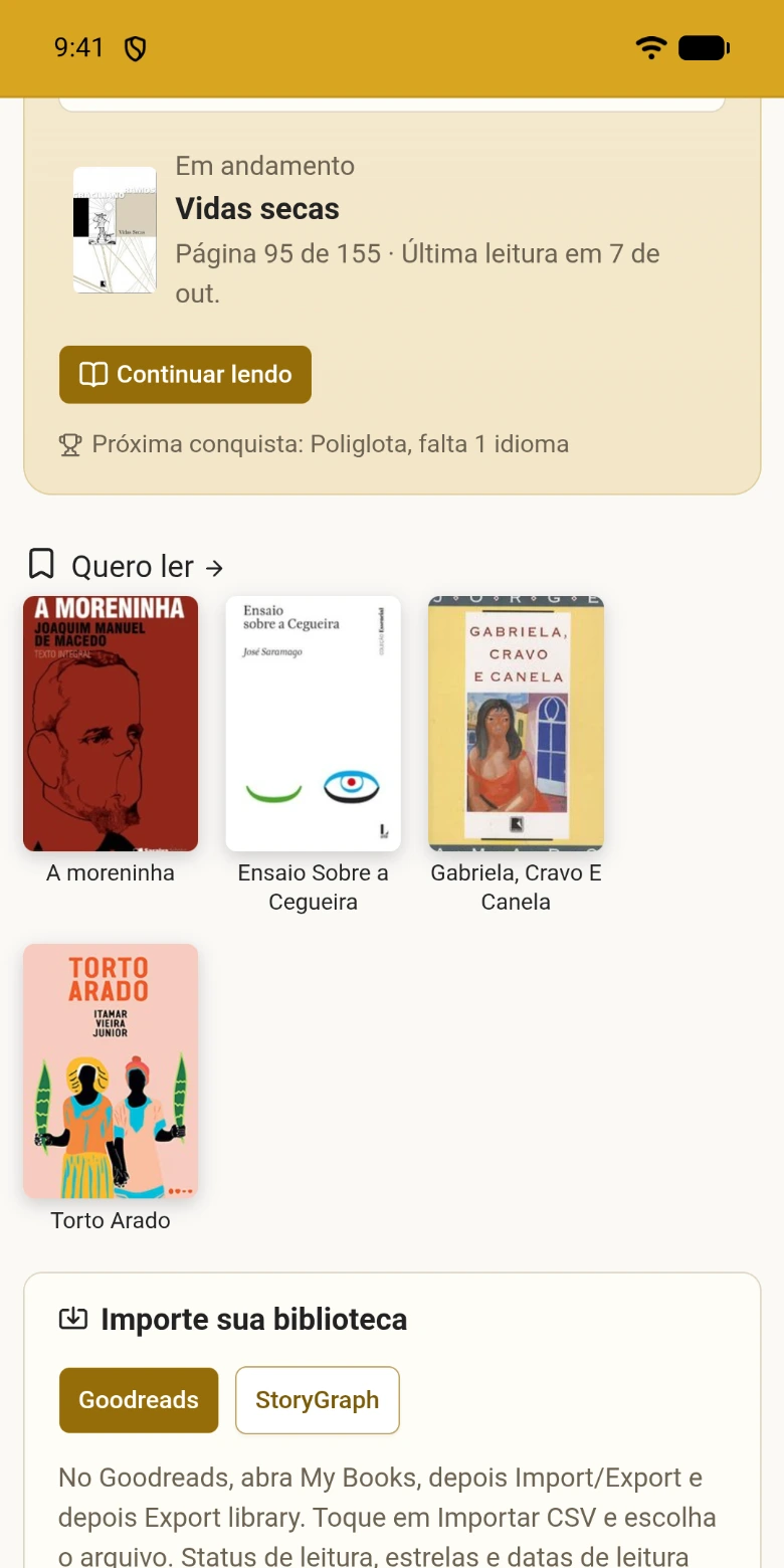 Uma exportação do Goodreads importada para a biblioteca