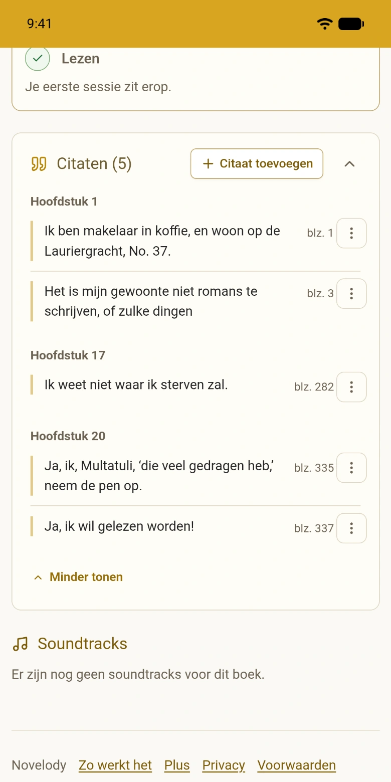 De citaten van een boek, per hoofdstuk