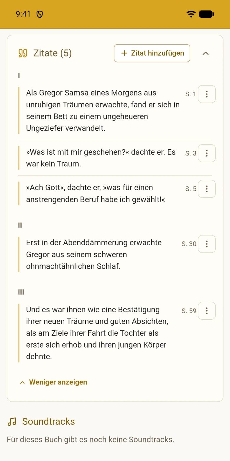 Die Zitate eines Buchs, nach Kapitel geordnet