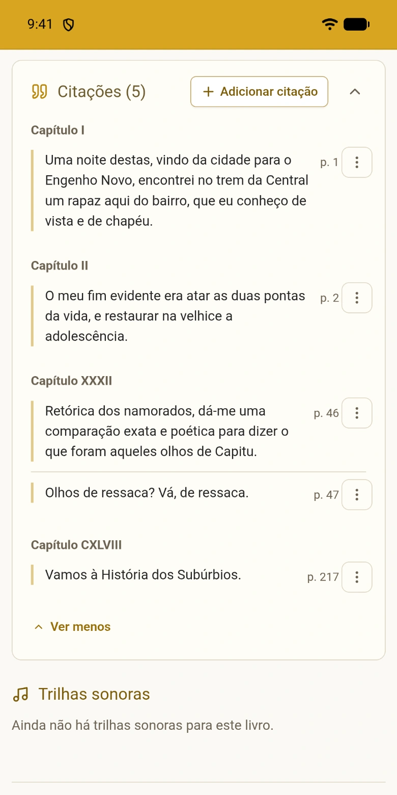 As citações de um livro, agrupadas por capítulo