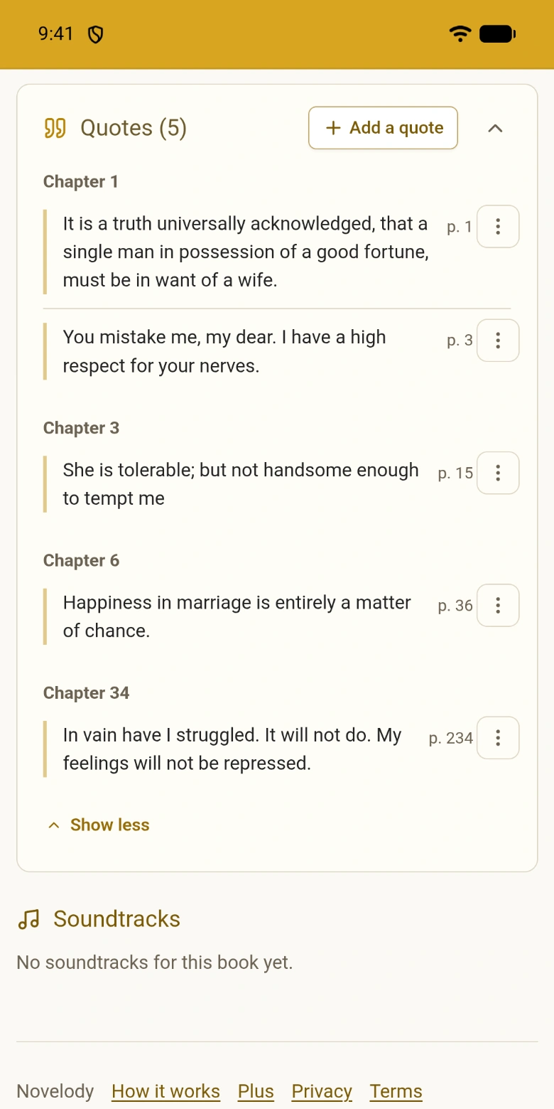 A book's quotes, grouped by chapter