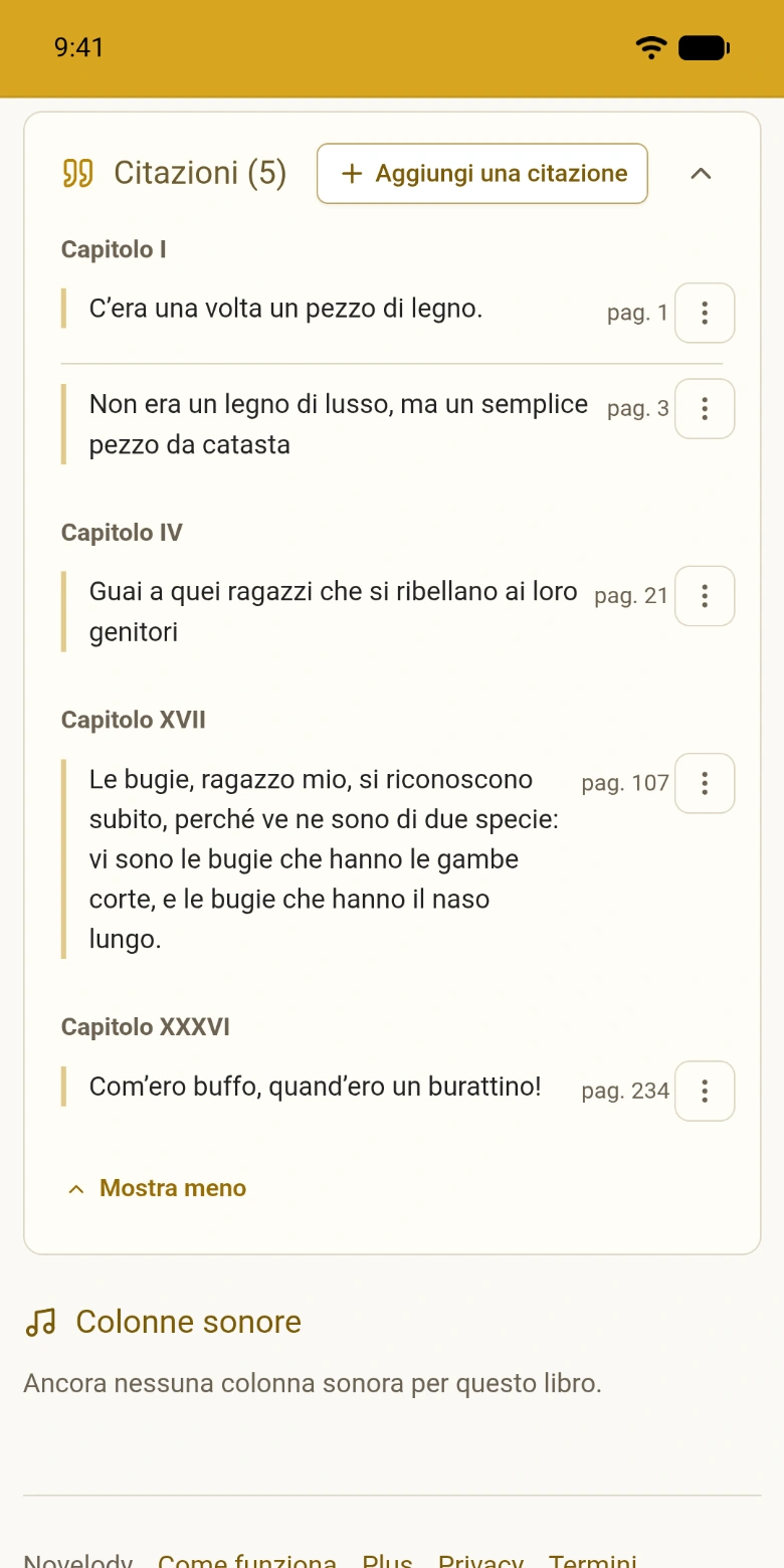 Le citazioni di un libro, raggruppate per capitolo