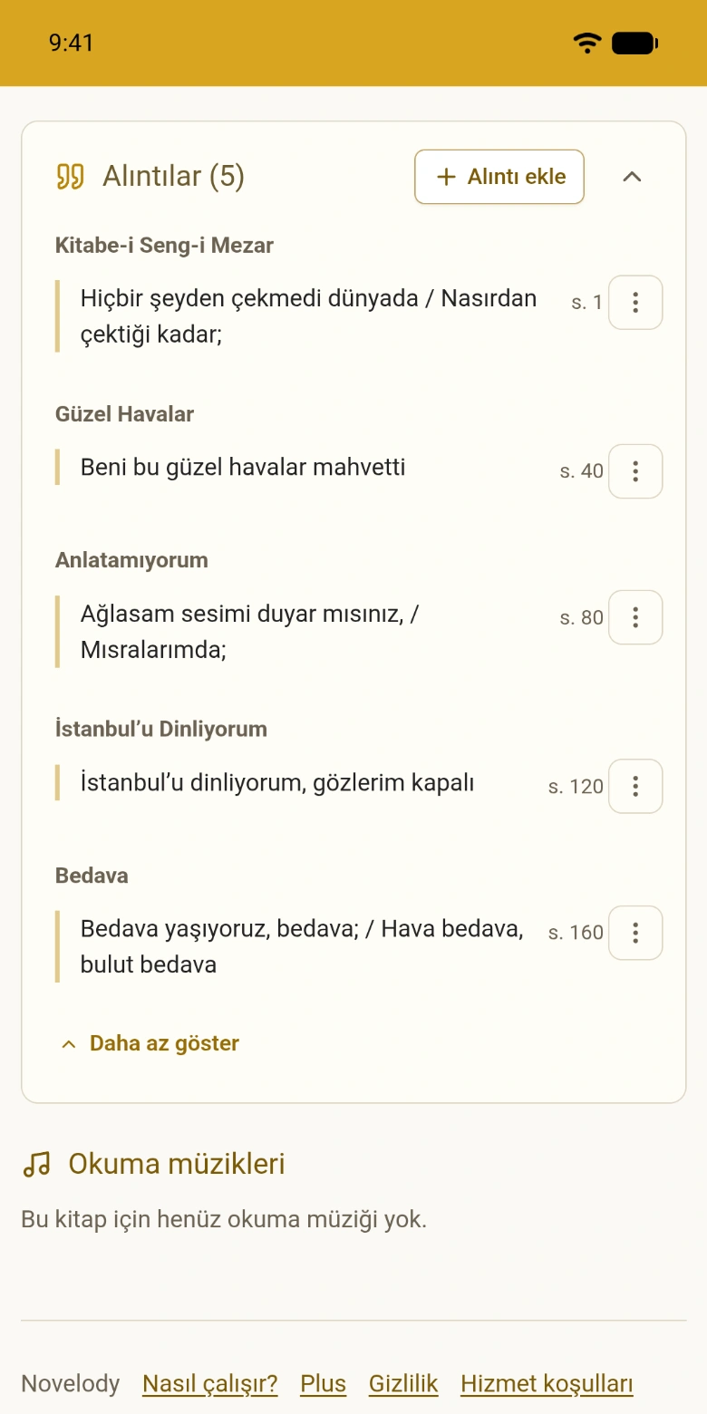 Bir kitabın bölümlere göre gruplanmış alıntıları