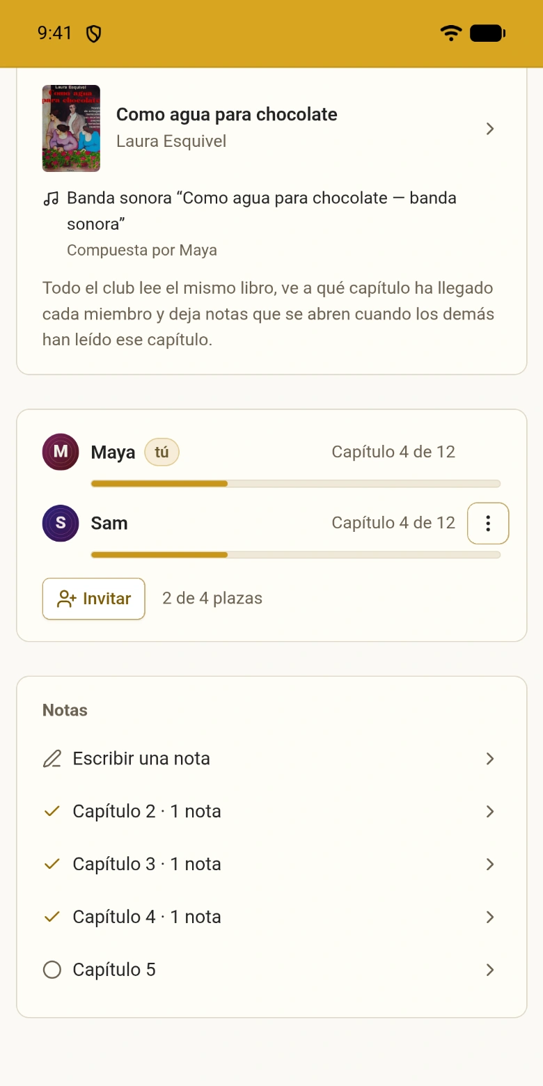 Un club de lectura con sus miembros y capítulos