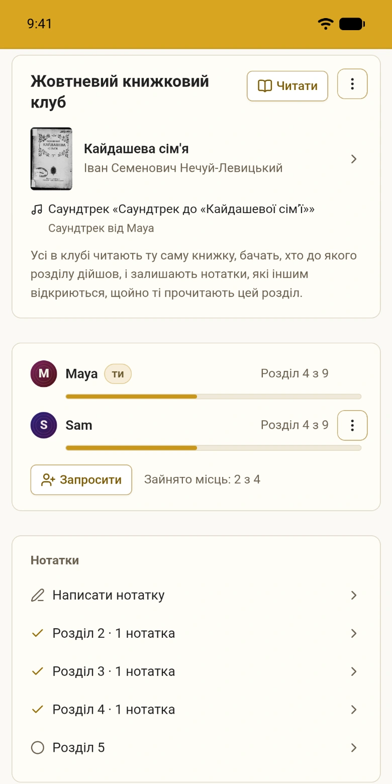 Книжковий клуб з учасниками й розділами
