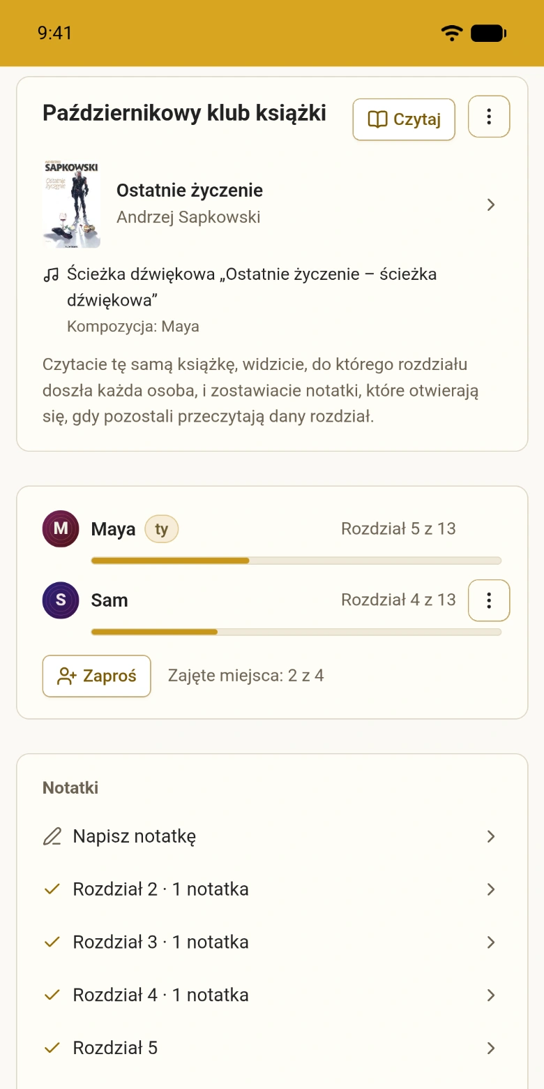 Klub książki z członkami i rozdziałami