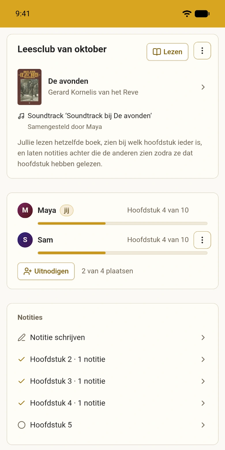 Een leesclub met de leden en hoofdstukken